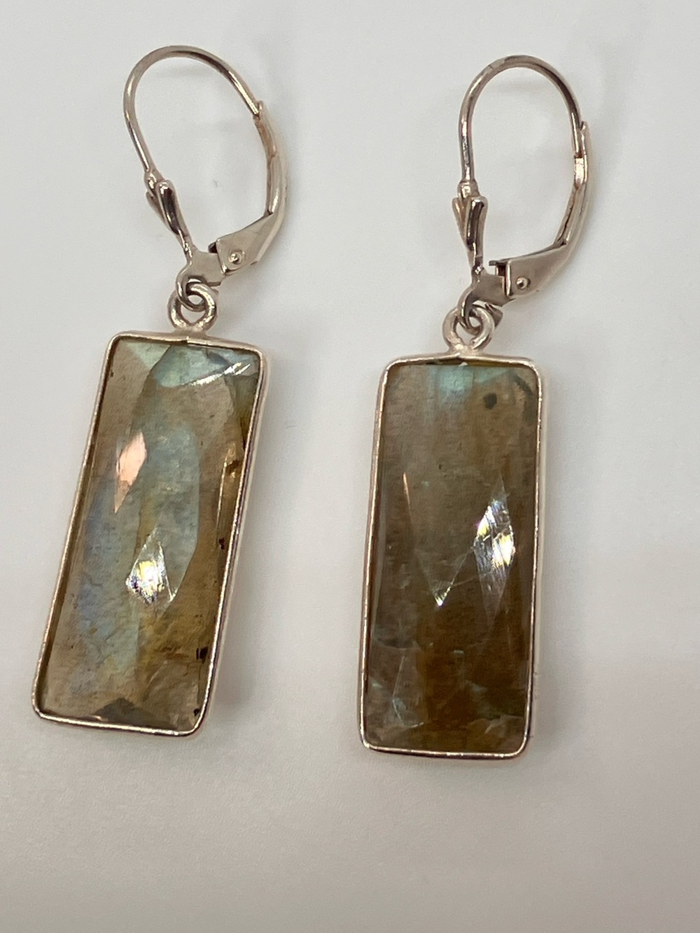 925 Labradorite Large Faceted Gemstone Sterling Silver Leverback Earrings